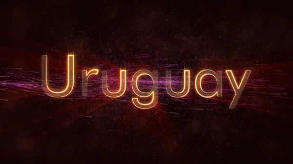 ウルグアイ国名テキスト アニメーションの背景に渦巻く 星を流れるテキストの端に繰り返しピカピカ光線 — ストック写真