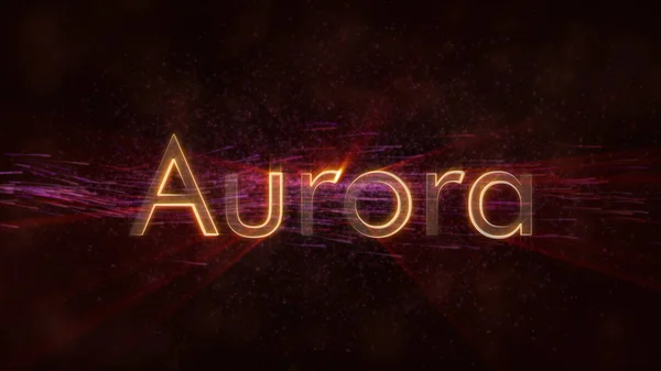 Aurora - United States city name text animation - Shiny rays looping on edge of text over a background with swirling and flowing stars