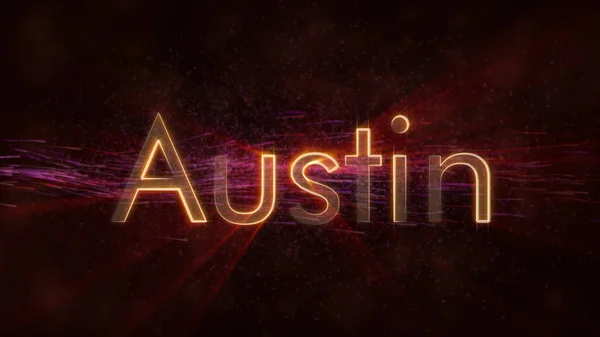 Austin Amerika Birleşik Devletleri Şehir Adı Metin Animasyon Parlak Işınları — Stok fotoğraf
