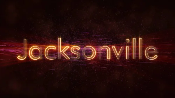 Jacksonville - United States city name text animation - Shiny rays looping on edge of text over a background with swirling and flowing stars