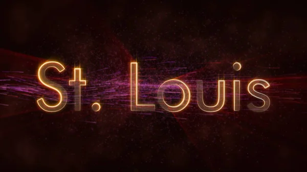 St. Louis - United States city name text animation - Shiny rays looping on edge of text over a background with swirling and flowing stars