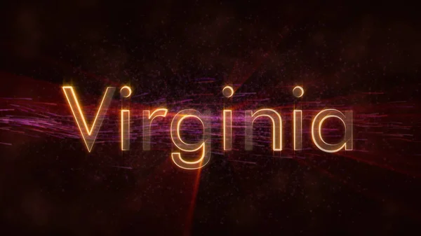 Virginia Animacja Tekstu Nazwę Państwa Stanów Zjednoczonych Błyszczący Promienie Pętli — Zdjęcie stockowe