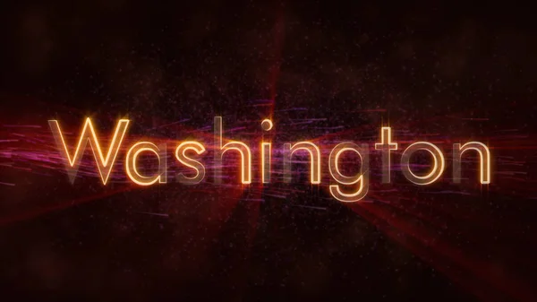 Waszyngton Animacja Tekstu Nazwę Państwa Stanów Zjednoczonych Błyszczący Promienie Pętli — Zdjęcie stockowe