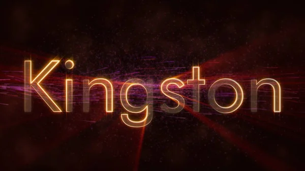 Kingston - Jamaica city name text animation - Shiny rays looping on edge of text over a background with swirling and flowing stars