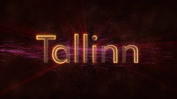タリン エストニア市名テキスト アニメーション 光沢のある光線旋回と星を流れる背景テキストの端に繰り返し — ストック写真