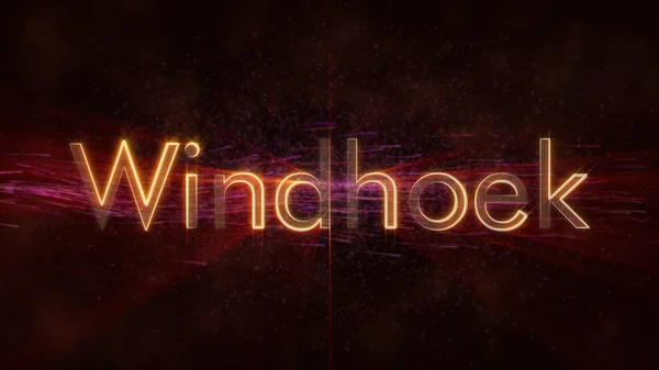 Windhoek Namibie Nom Ville Animation Texte Rayons Brillants Boucle Sur — Photo