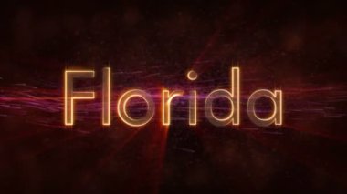 Florida - Amerika Birleşik Devlet adı metin animasyon - parlak ışınları ile dönen ve yıldız akan bir arka plan üzerinde metin kenarında döngü