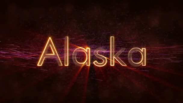 Alaska Estados Unidos Nombre Del Estado Animación Texto Rayos Brillantes — Vídeo de stock