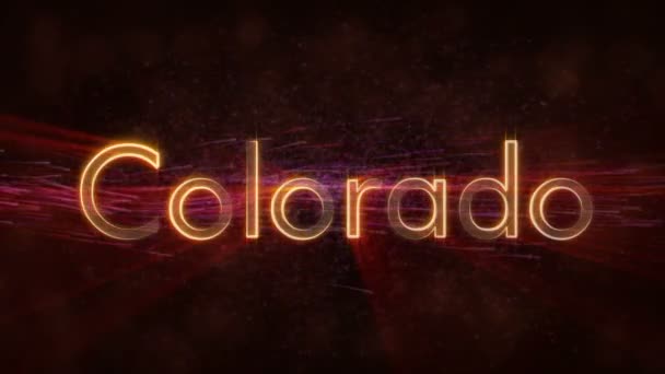 Colorado Animacja Tekstu Nazwę Państwa Stanów Zjednoczonych Błyszczący Promienie Pętli — Wideo stockowe