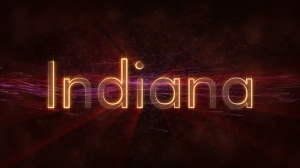 Indiana United States State Name Text Animation Glänzende Strahlen Die — Stockvideo