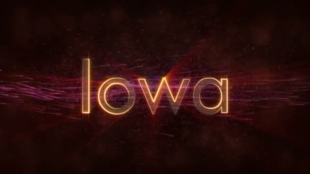Iowa Animacja Tekstu Nazwę Państwa Stanów Zjednoczonych Promienie Błyszczący Pętli — Wideo stockowe