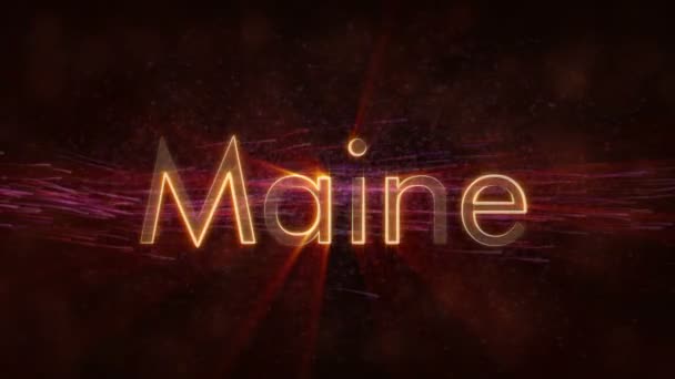 Maine Vereinigte Staaten Name Text Animation Glänzende Strahlen Die Sich — Stockvideo