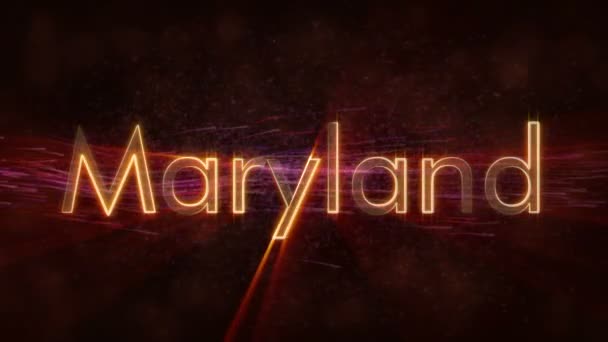 Maryland Animacja Tekstu Nazwę Państwa Stanów Zjednoczonych Błyszczący Promienie Pętli — Wideo stockowe