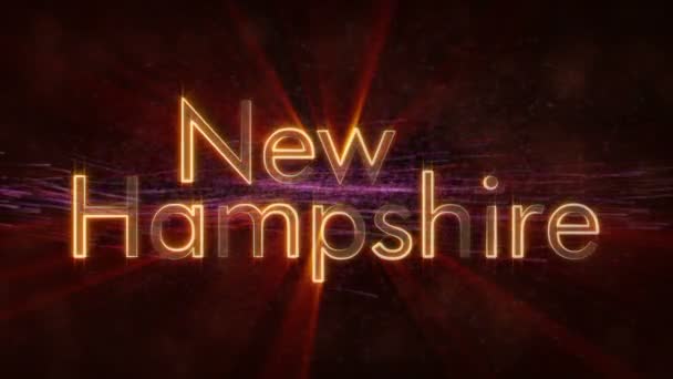 New Hampshire Animace Textu Název Státu Spojené Státy Lesklé Paprsky — Stock video