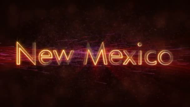 Nowy Meksyk Animacja Tekstu Nazwę Państwa Stanów Zjednoczonych Błyszczący Promienie — Wideo stockowe