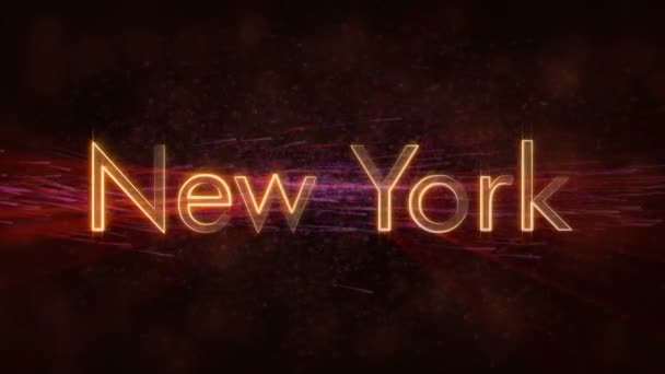 New York United States State Name Text Animation Shiny Rays — Stock Video