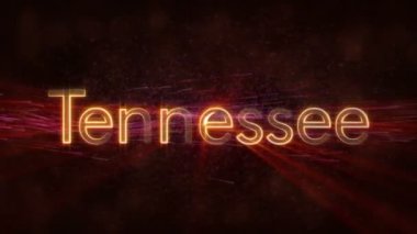 Tennessee - Amerika Birleşik Devlet adı metin animasyon - parlak ışınları ile dönen ve yıldız akan bir arka plan üzerinde metin kenarında döngü