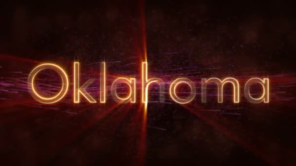 Oklahoma Verenigde Staten Staat Naam Tekstanimatie Glanzende Stralen Looping Rand — Stockvideo