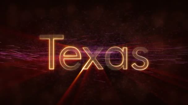 Texas Estados Unidos Nome Estado Animação Texto Raios Brilhantes Looping — Vídeo de Stock