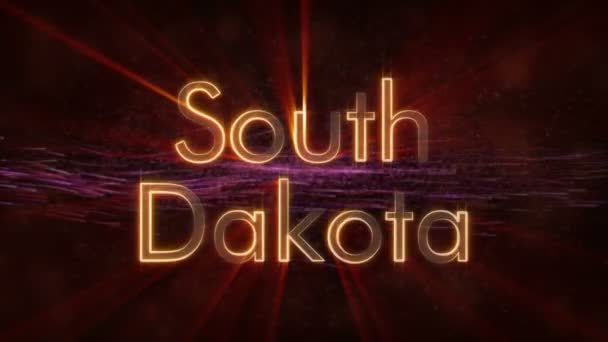 South Dakota Verenigde Staten Staat Naam Tekstanimatie Glanzende Stralen Looping — Stockvideo
