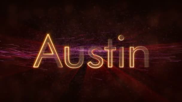 Austin Vereinigte Staaten Stadtname Text Animation Glänzende Strahlen Die Sich — Stockvideo
