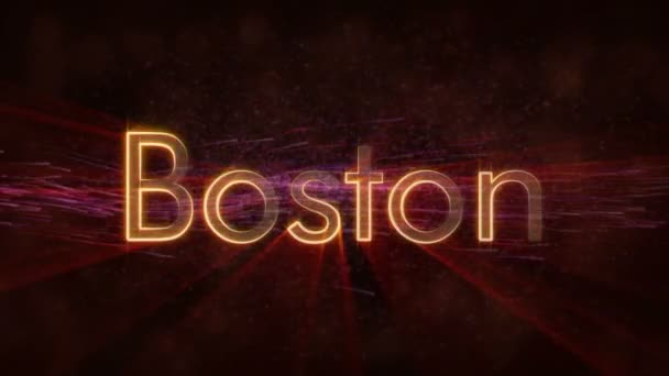 Boston Spojené Státy Město Jméno Textové Animace Lesklé Paprsky Opakování — Stock video