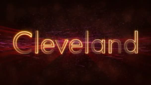 Cleveland Vereinigte Staaten Stadtname Text Animation Glänzende Strahlen Die Sich — Stockvideo