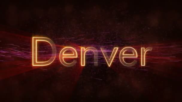 Denver Verenigde Staten Stad Naam Tekstanimatie Glanzende Stralen Looping Rand — Stockvideo