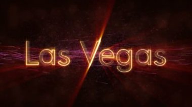 Las Vegas - Amerika Birleşik Devletleri şehir adı metin animasyon - parlak ışınları ile dönen ve yıldız akan bir arka plan üzerinde metin kenarında döngü