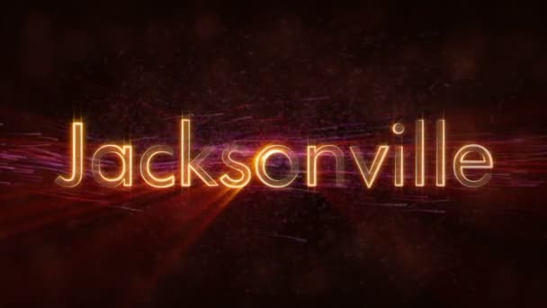 Jacksonville Amerika Birleşik Devletleri Şehir Adı Metin Animasyon Parlak Işınları — Stok video