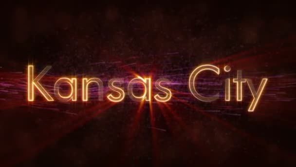 Kansas City United States City Name Text Animation Shiny Rays — Stock Video