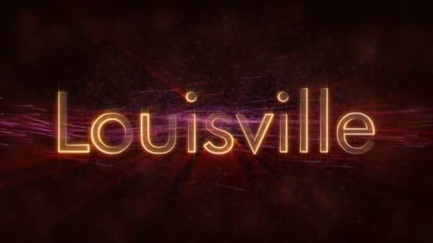 Louisville Estados Unidos Nome Cidade Animação Texto Raios Brilhantes Looping — Vídeo de Stock