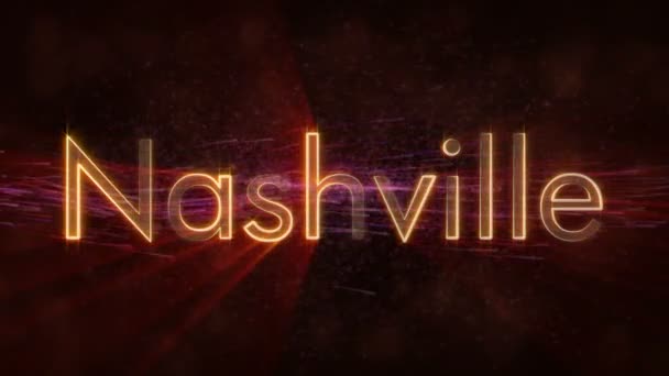 Nashville United States City Name Text Animation Shiny Rays Looping — Stock Video