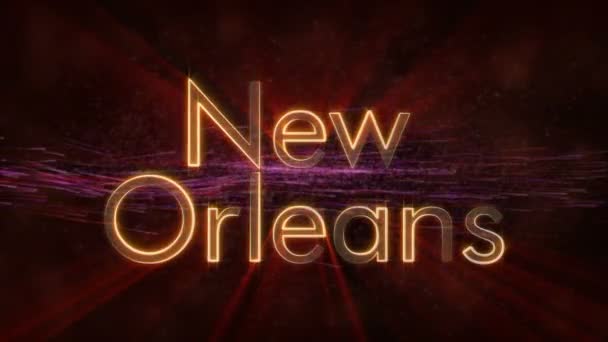 New Orleans Verenigde Staten Stad Naam Tekstanimatie Glanzende Stralen Looping — Stockvideo