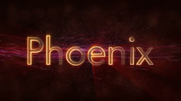 Phoenix United States City Name Text Animation Shiny Rays Looping — Stock Video