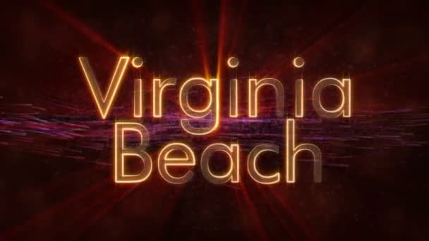 Virginia Beach Estados Unidos Nombre Ciudad Animación Texto Rayos Brillantes — Vídeos de Stock