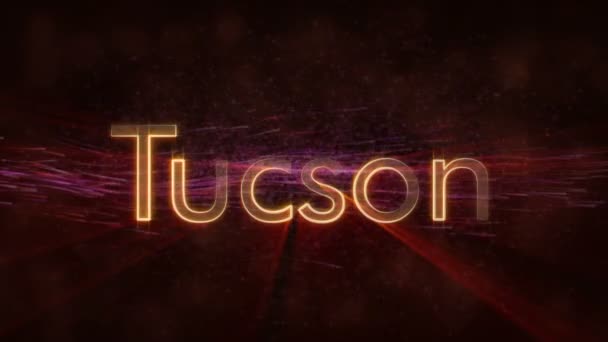 Tucson Estados Unidos Nome Cidade Animação Texto Raios Brilhantes Looping — Vídeo de Stock