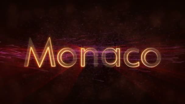Monako - błyszczący, Zapętlanie animacji tekstu nazwę kraju — Wideo stockowe