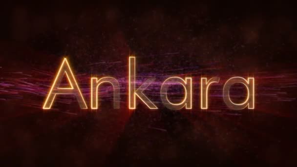 Ankara - Nombre brillante de la ciudad en bucle en Turquía, animación de texto — Vídeo de stock