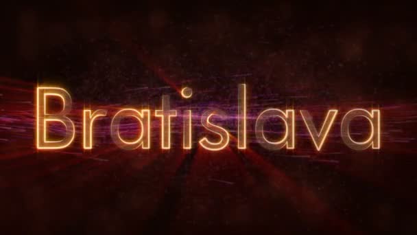 Bratislava - Shiny looping city name in Slovakia, text animation — Stock Video