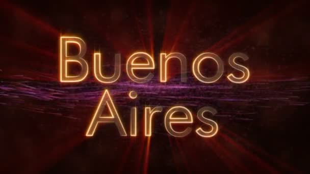 Μπουένος Άιρες - λαμπερό βρόχου όνομα πόλης στην Αργεντινή, το κινούμενο κείμενο — Αρχείο Βίντεο