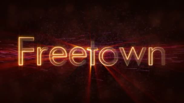 Freetown - Brilhante looping nome da cidade em Serra Leoa, animação de texto — Vídeo de Stock