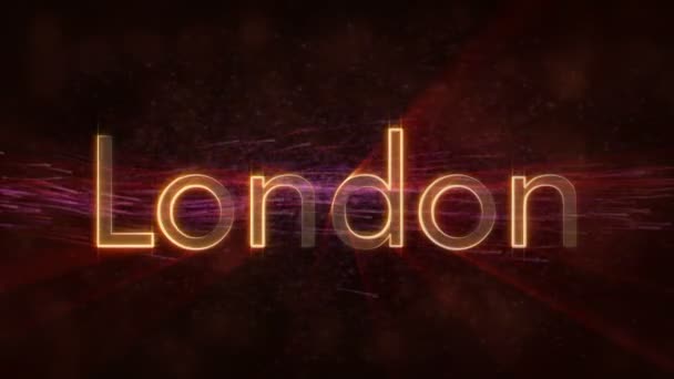 Londres - Nombre brillante de la ciudad en bucle en el Reino Unido, animación de texto — Vídeo de stock