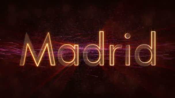 Madrid - glänzende Schleife Stadtname in Spanien, Textanimation — Stockvideo