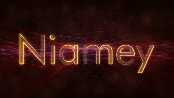 Niamey - Nombre brillante de la ciudad en bucle en Níger, animación de texto — Vídeos de Stock