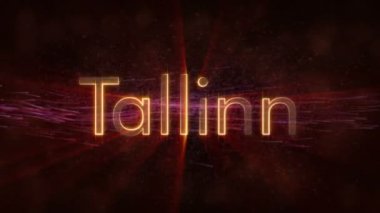 Tallinn - Estonya, metin animasyonu parlak döngü şehir adı