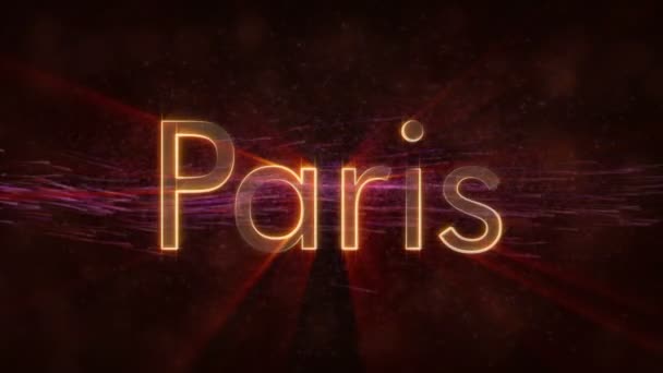 Paris - Fransa, metin animasyonu parlak döngü şehir adı — Stok video