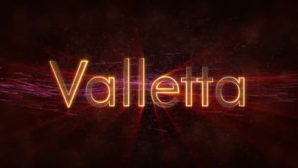 Valletta - Nombre de la ciudad en bucle brillante en Malta, animación de texto — Vídeo de stock