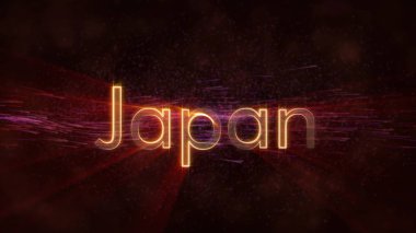 Japonya - ülke adı metin ile dönen ve yıldız akan bir arka plan üzerinde bulunan parlak ışınları