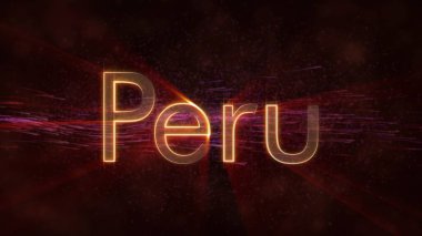 Peru - ülke adı metin ile dönen ve yıldız akan bir arka plan üzerinde bulunan parlak ışınları